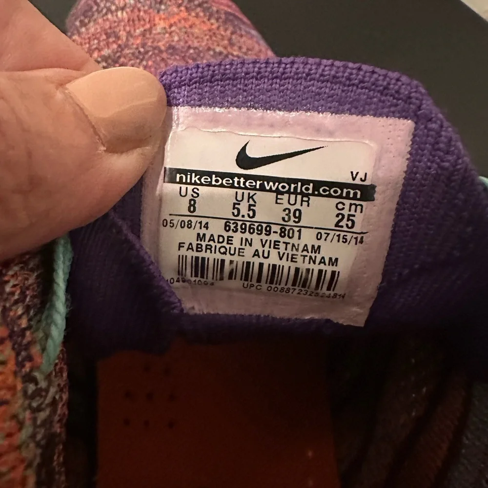 Nike Flyknit Chukka Multicolor Knit Sneakers Teal Laces Purple Swoosh Women’s 8